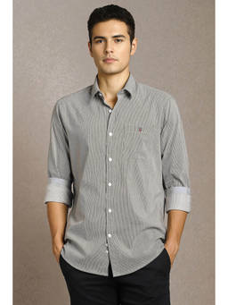 Louis Philippe - Men Grey Stripe Full Sleeves Casual Shirt