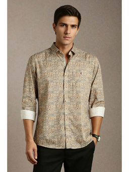 Louis Philippe - Men Beige Print Full Sleeves Casual Shirt