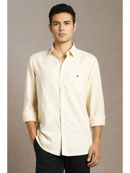 Louis Philippe - Men Cream Solid Full Sleeves Casual Shirt