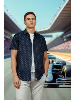 Louis Philippe - Men Navy Blue Print Half Sleeves Casual Shirt