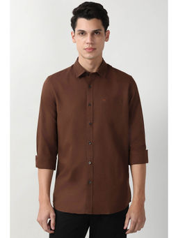 Peter England - Men Brown Slim Fit Full Sleeves Casual Shirt