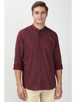 Peter England - Men Maroon Slim Fit Print Full Sleeves Casual Shirt