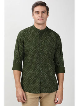 Peter England - Men Green Slim Fit Print Full Sleeves Casual Shirt
