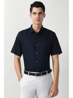 Peter England - Men Navy Blue Regular Fit Half Sleeves Formal Shirt