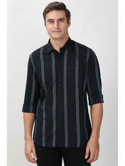 Peter England - Men Black Slim Fit Stripe Full Sleeves Casual Shirt