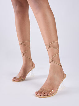 RSVP by Nykaa Fashion - Nude Transparent Strap Tie Up Spool Block Heels