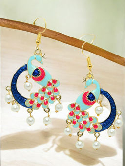 OOMPH - Meenakari Ethnic Peacock Design Drop Earrings