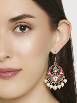 OOMPH - White Red Maroon Meenakari Enamel Floral Ethnic Tear Drop Shape Drop Earrings