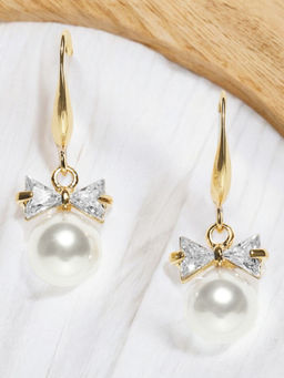OOMPH - White Gold Tone Cubic Zirconia & Pearl Office-Wear Fashion Drop Earrings