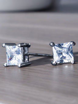 OOMPH - Silver Tone Square Cubic Zirconia Office-Wear Fashion Stud Earrings
