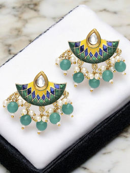OOMPH - Green & Yellow Meenakari Ethnic Drop Earrings Stylish Latest