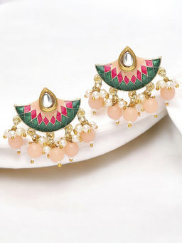 OOMPH - Multi-Color Peach & Green Meenakari Ethnic Drop Earrings Stylish Latest