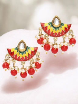 OOMPH - Red & Yellow Meenakari Ethnic Drop Earrings Stylish Latest