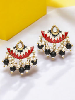 OOMPH - Red & Black Meenakari Ethnic Drop Earrings Stylish Latest