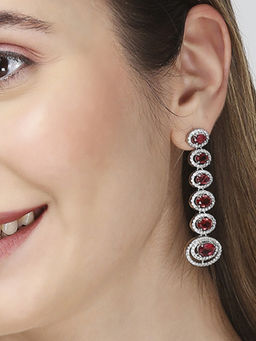 OOMPH - Wine American Diamond Drop Earrings - Occasion-Wear