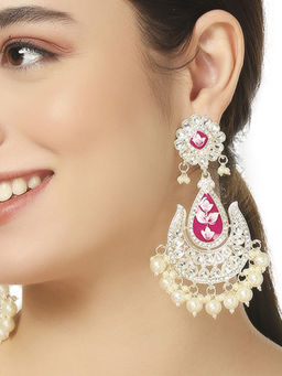 OOMPH - Rani Pink Meenakari Drop Earrings - Occasion-Wear - Floral Design