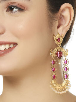 OOMPH - Maroon Jadau Ethnic Drop Earrings - Contemporary Design