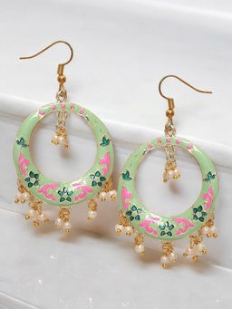 OOMPH - Mint Green Meenakari Chandbali Earrings Stylish Latest