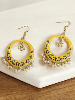 OOMPH - Yellow Meenakari Chandbali Earrings Stylish Latest