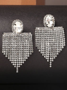 OOMPH - Statement Stylish Latest Silver Crystal Drop Earrings