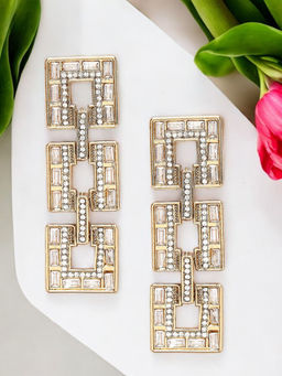 OOMPH - Gold Tone Crystal Studded Party Wear Drop Earrings