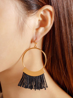 OOMPH - Black Tassel Ring Fashion Earrings Stylish Latest