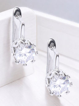 OOMPH - Silver Tone Crown Cubic Zirconia Fine Fashion Earrings