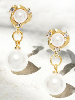 OOMPH - Gold Tone White Pearl Drop Fashion Earrings