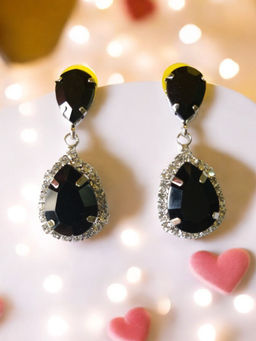 OOMPH - Silver Tone Black Teardrop Cubic Zirconia Party Fashion Drop Earrings