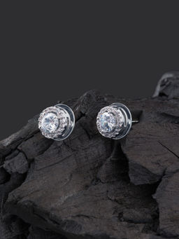 OOMPH - Silver Tone Round Cubic Zirconia Solitaire Fashion Stud Earrings