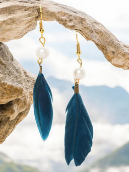 OOMPH - Teal Feather Fashion Drop Fashion Earrings Stylish Latest