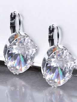 OOMPH - Silver Tone Oversized Oval Cubic Zirconia Fashion Drop Earrings