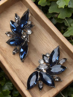 OOMPH - Blue Floral Crystal Fashion Drop Earrings Stylish Latest