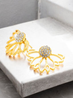 OOMPH - Gold and White Crystal Floral Ear Jacket Fashion Ear Stud Fashion Earrings