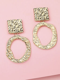 OOMPH - Gold Tone Party Wear Fashion Hammered Look Drop Earrings