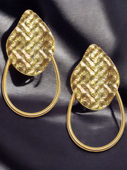 OOMPH - Gold Large Textured Drop Earrings Bold Gold Look for Women