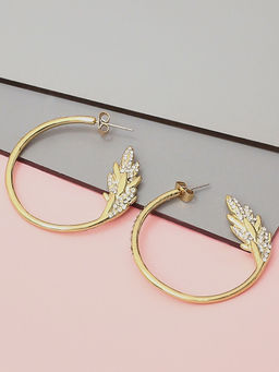 OOMPH - Gold Hoop Earrings - Crystal Floral Design - Party Wear - for Women