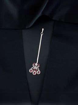 I Jewels - Rose Gold Elegant Pink Beautiful Ad and Cz Studded Crystal Maang Tikka