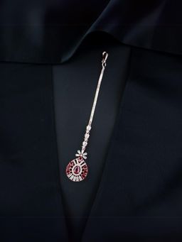 I Jewels - Rose Gold Plated Elegant Pink Beautiful Ad and Cz Studded Crystal Maang Tikka