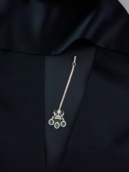 I Jewels - Rose Gold Plated Elegant Green Beautiful Ad and Cz Studded Crystal Maang Tikka