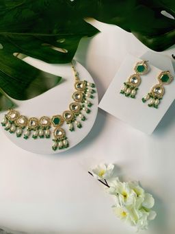 I Jewels - Multi-Color Gold Plated Traditional Pearl Kundan and Dazzling Stone Jewellery Necklace Set