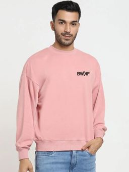 Bewakoof - Men's Pink WOW Typography Oversized Sweatshirt