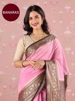 Likha - Pink Karigar Korner Cotton Antique Zari Border Saree with Unstitched Blouse LIKKKSAR09
