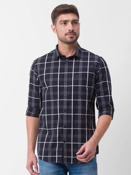 Spykar - Black Cotton Full Sleeve Checks Shirt for Men