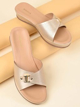 ROCIA - Gold Women Slip On Buckled Sandals