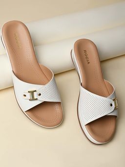ROCIA - White Women Slip On Buckled Flats