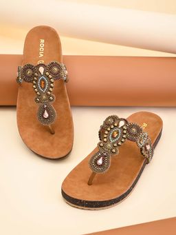 ROCIA - Antique Gold Women Embroidered Flats