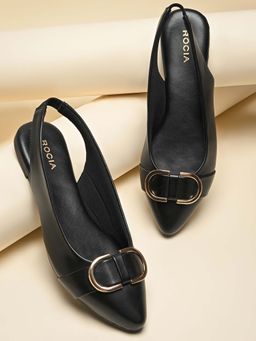 ROCIA - Black Women Buckled Flat Mules