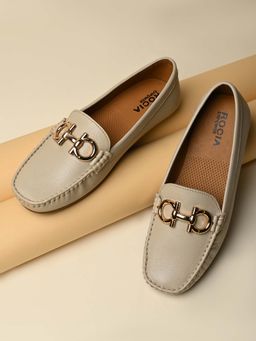 ROCIA - Beige Women Comfort Buckled Ballerinas