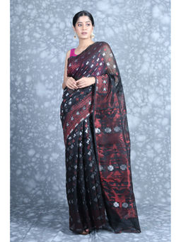 CHARUKRITI - Zari Weaving Black Jamdani Saree with Unstitched Blouse